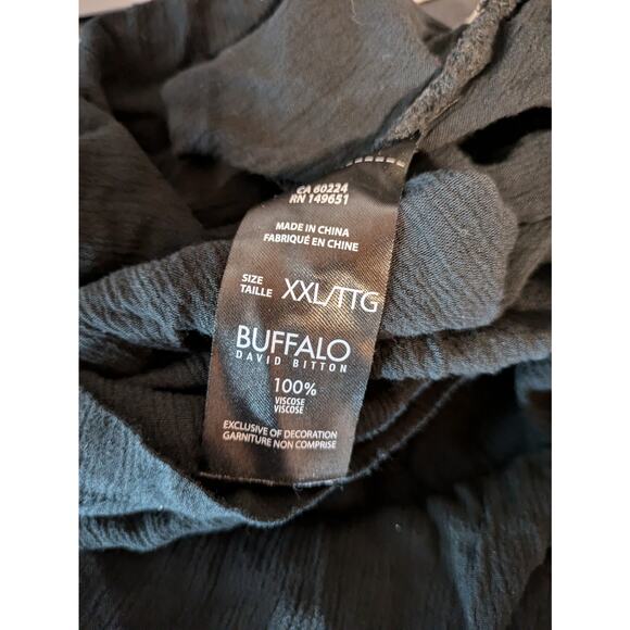 Buffalo David Bitton Womens 2XL Blouse Black XXL Slinky V-Neck Cut-Out Short Sl - Picture 11 of 12